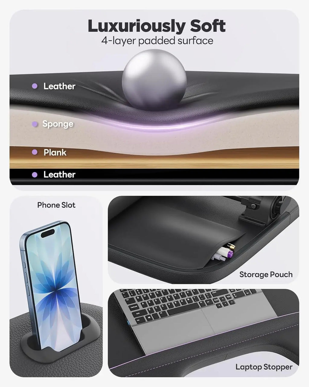 Adjustable Lap Desk for Bed with Armrests,