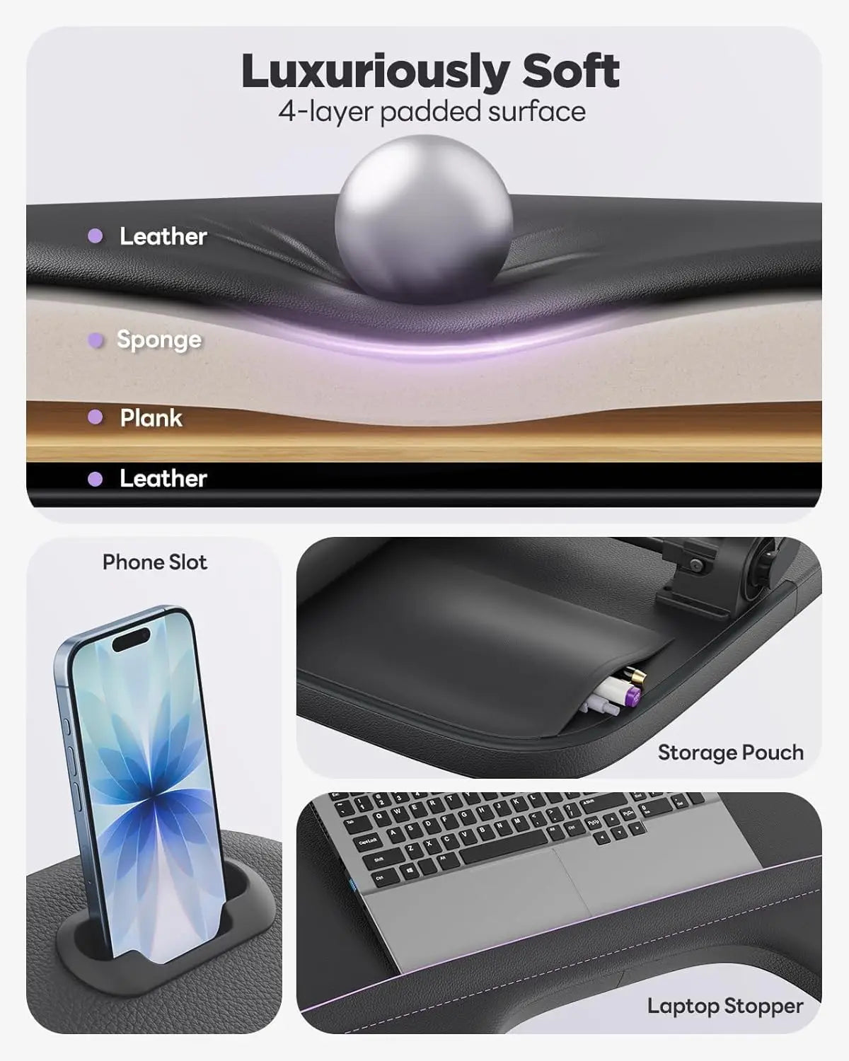 Adjustable Lap Desk for Bed with Armrests,