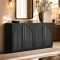 Set of 2 Arched Sideboard Cabinets, 62" Modular Storage Buffet Table with Wave-Panel Doors, Black Wood Grain Media, Customized