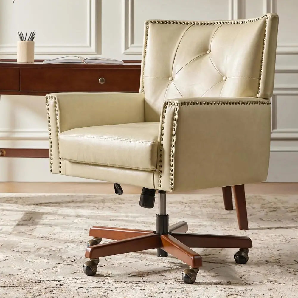 Leather Swivel Office Chair with 360° Rotation, Adjustable Height,