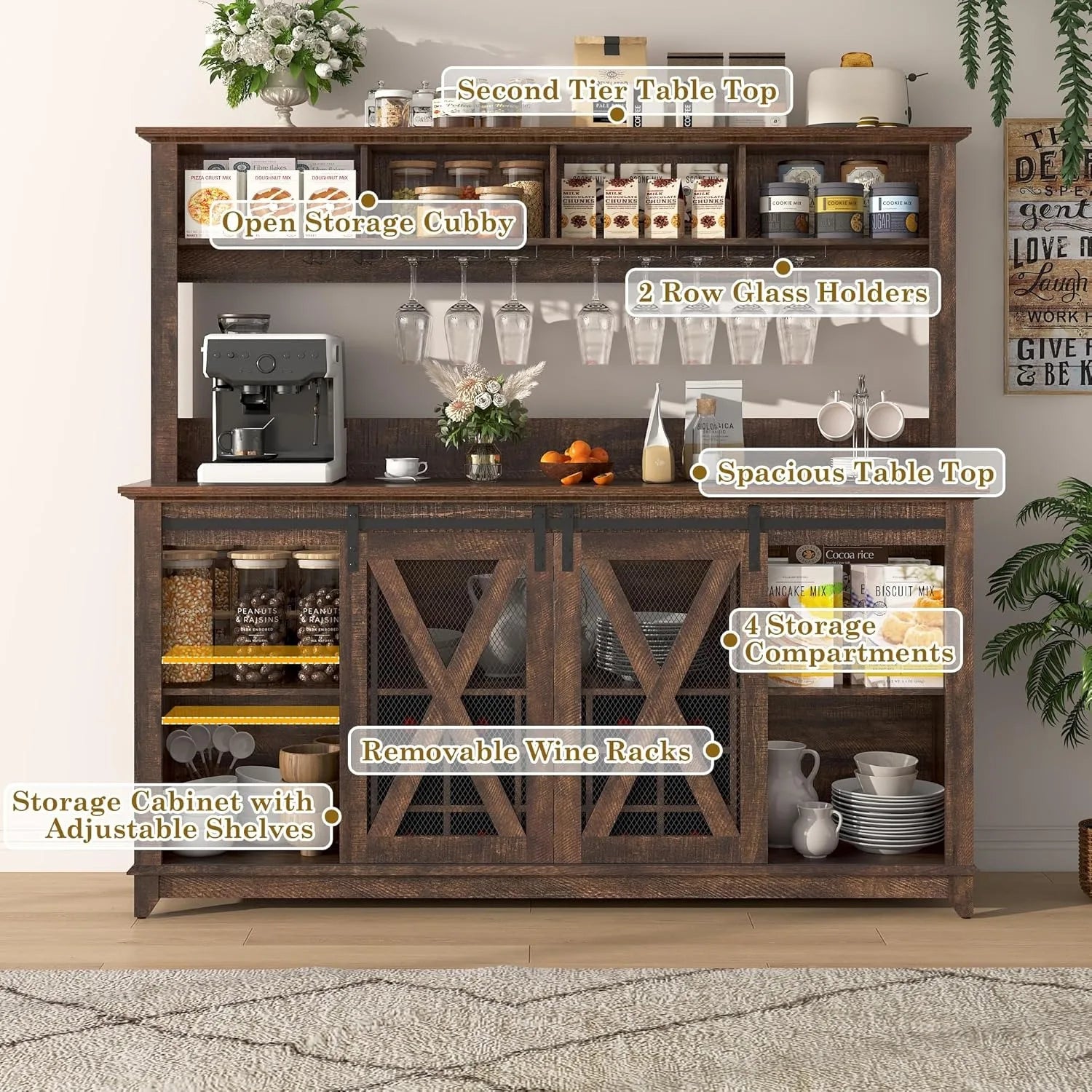Coffee Wine Buffet Cabinet with LED