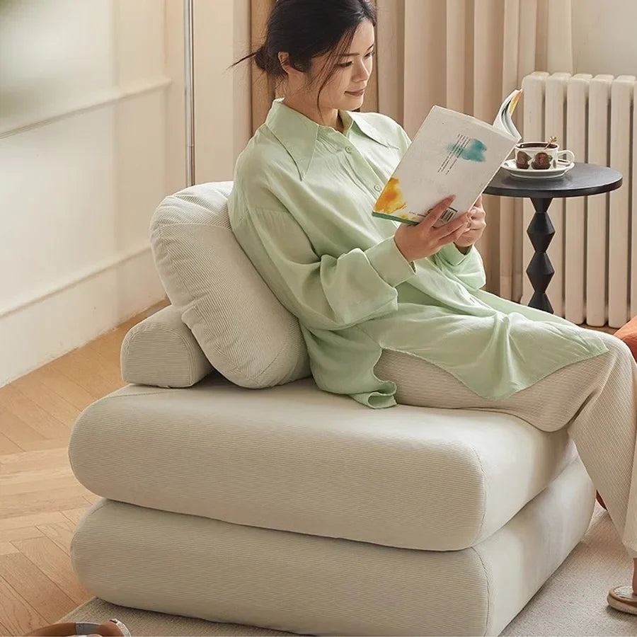 Fabric single sofa, sofa bed, tofu block lazy sofa