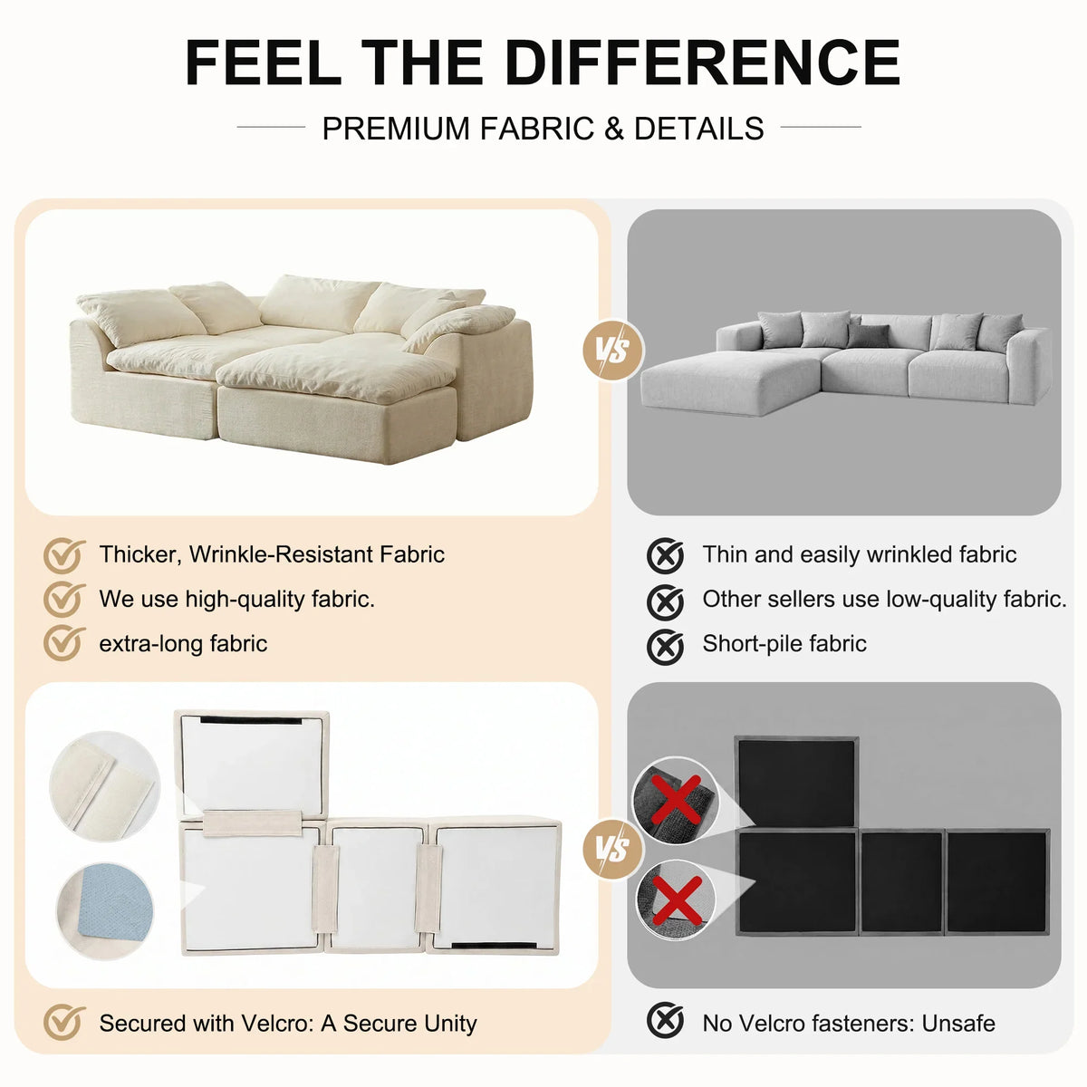 Modern Modular Sectional Sofa Oversized Deep Seat with Removable Cushions