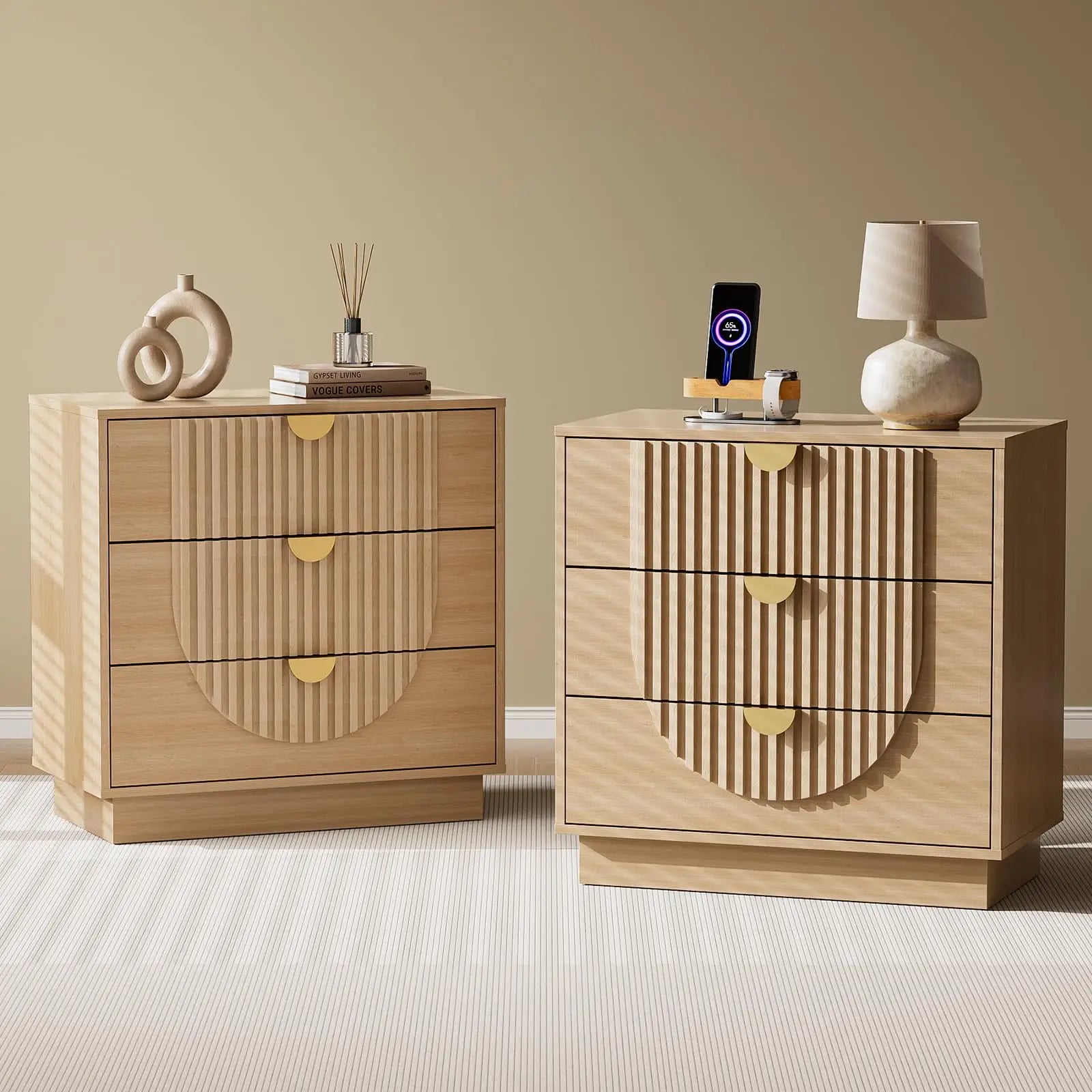3 Drawer Nightstand with Charging Station
