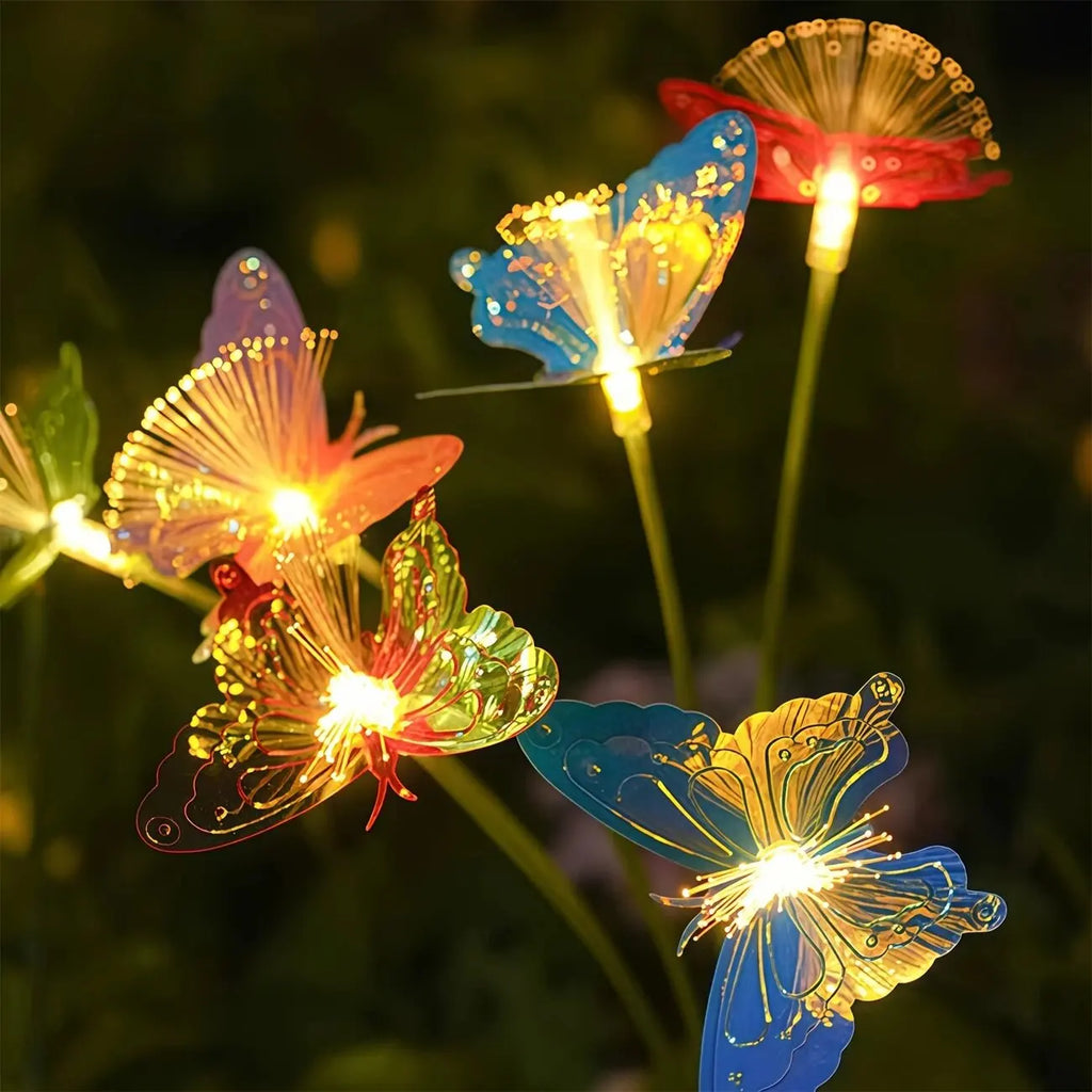 1PC 6-Head LED Solar Fiber Optic Butterfly Lights, 2 Modes Outdoor Idea Landscape Lighting