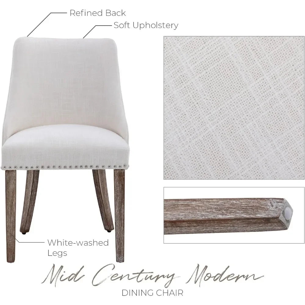 Linen Dining Chairs Set of 6 Upholstered Accent Chair with Nailhead Trim & Solid Wood Legs, Mid Century Modern Side Chair for Ki