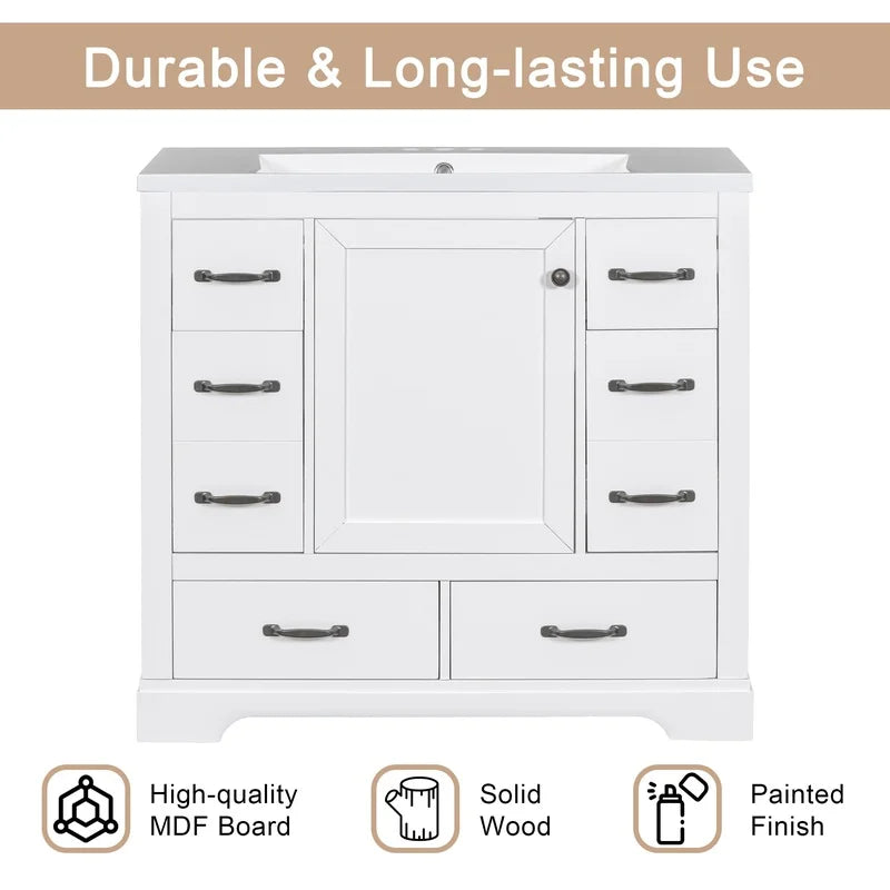 36" White Bathroom Vanity with Sink