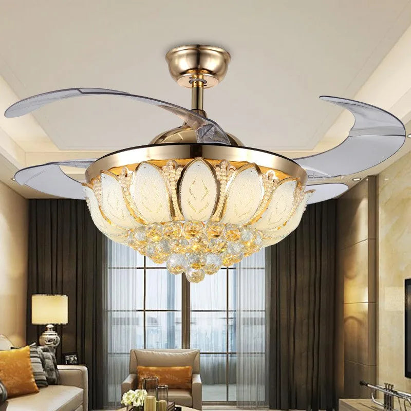 Crystal Dimmable 3 Color Retractable Ceiling Fan