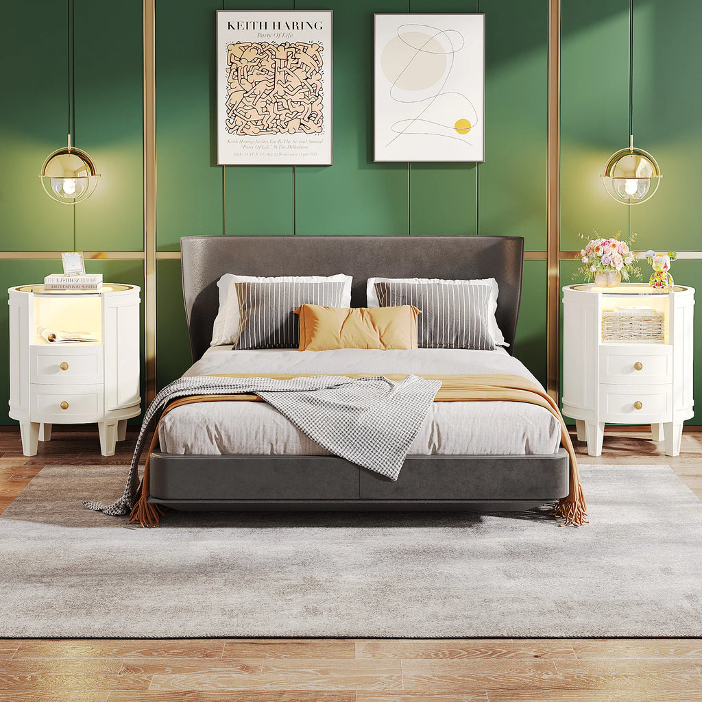 2-Drawer Nightstand with Glass Tabletop