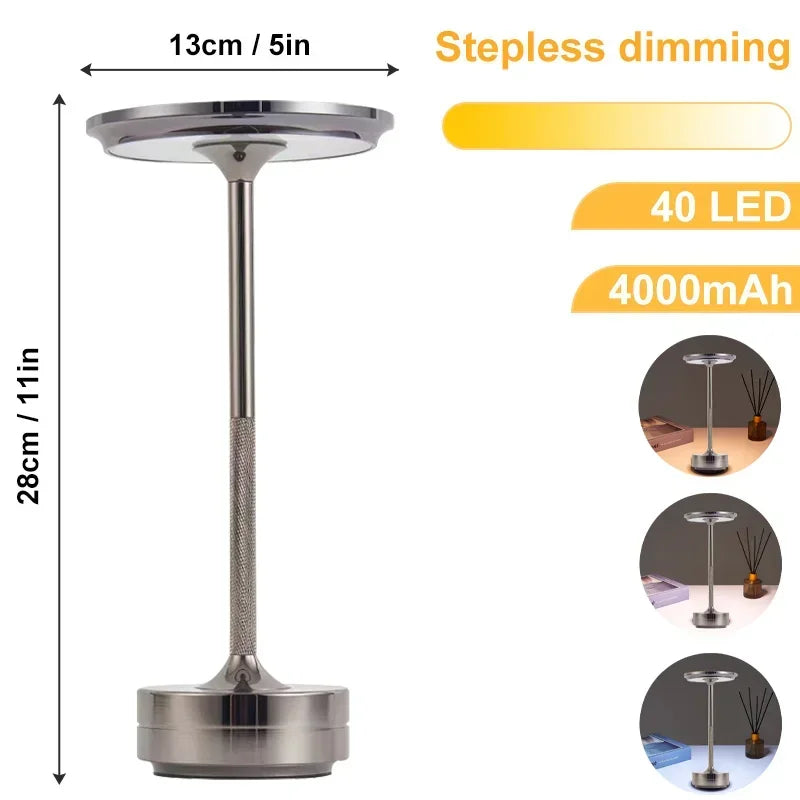Metal LED Touch Table Lamp Portable Cordless Bedside Light
