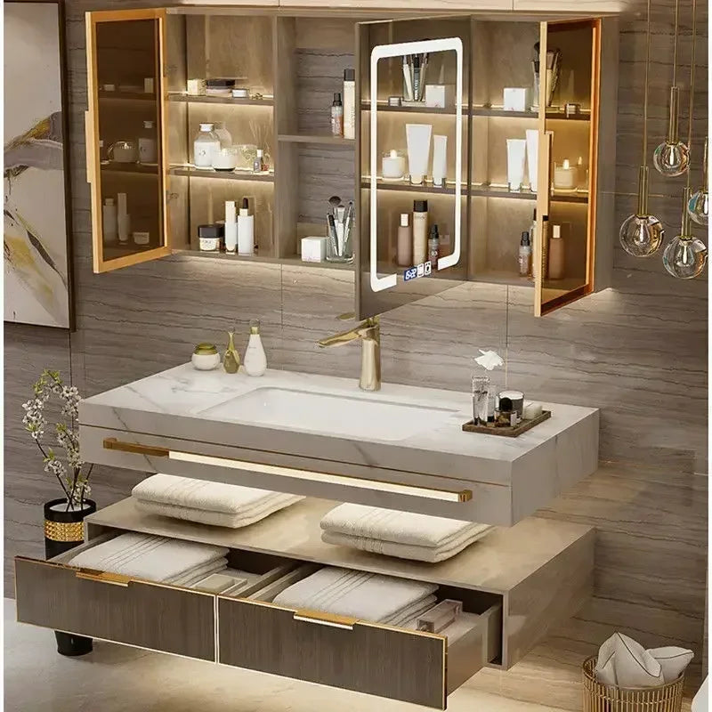 Bathroom Cabinet  Slate Smart Mirror  Double Washbasin