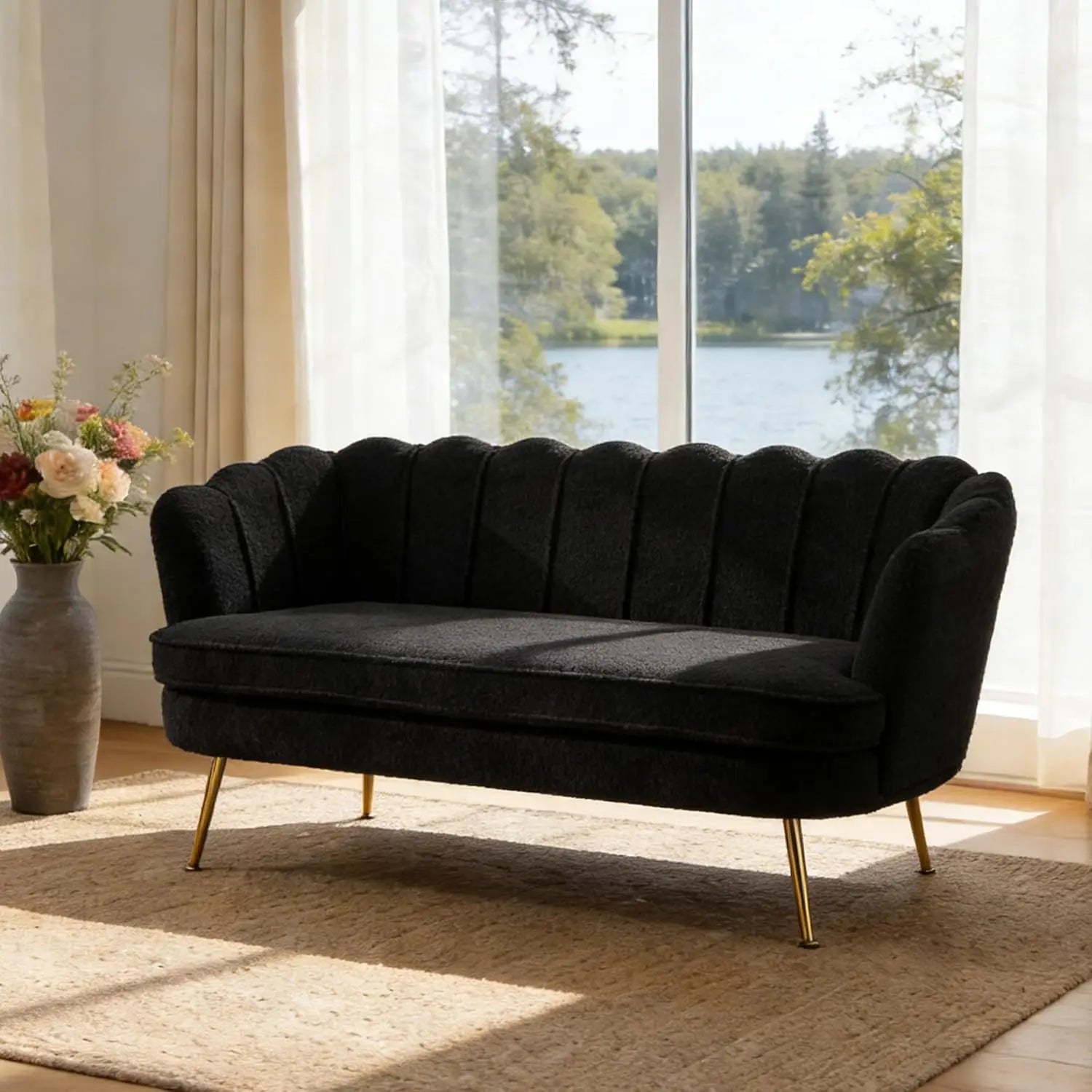 2-Seater Sofa, 59" Loveseat Settee with Gold Metal Legs