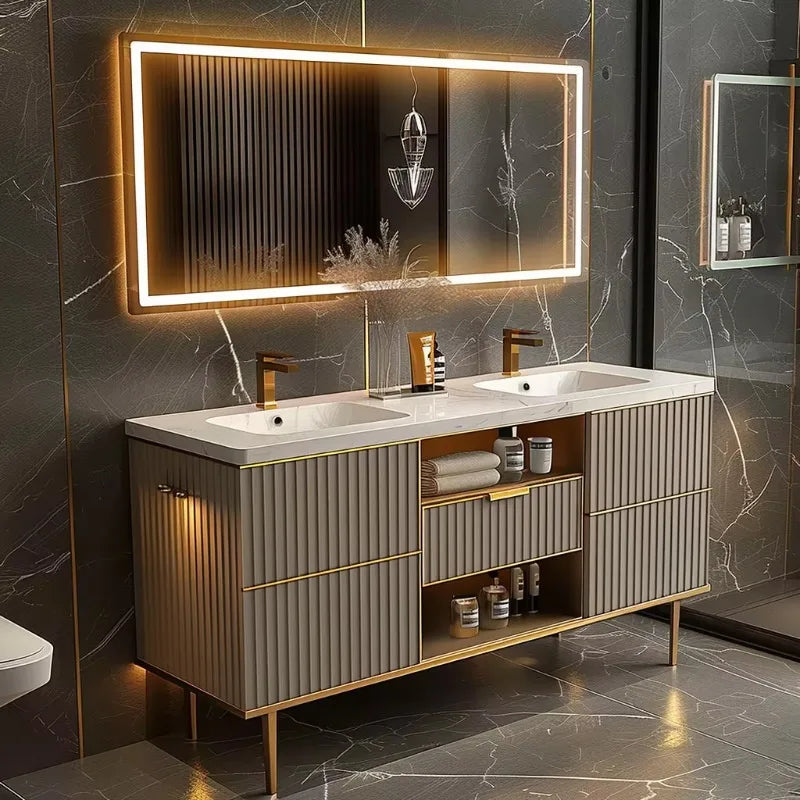 Luxury Double Basin Vanity with Stainless Steel Marble Countertop