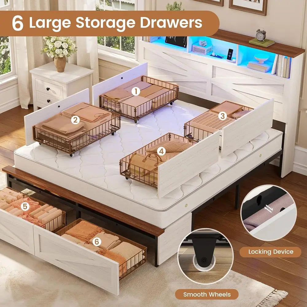 Queen Bed with 6 Drawers