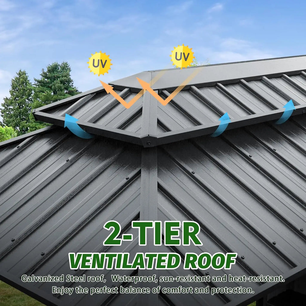 6x10 Hardtop Grill Gazebo Double Galvanized Steel Roof