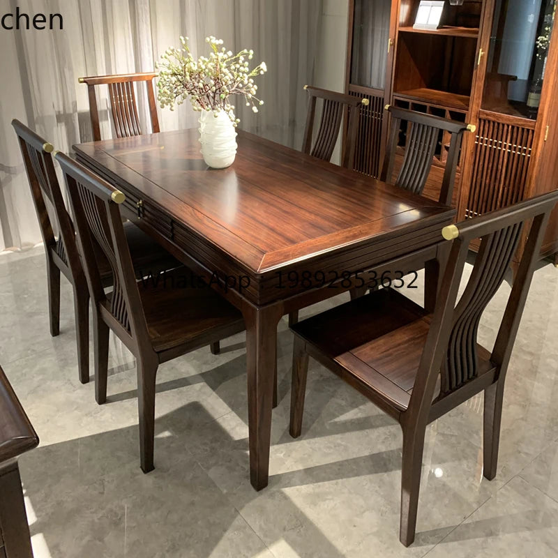 New Chinese-style all-solid wood rectangular dining table and chair combination