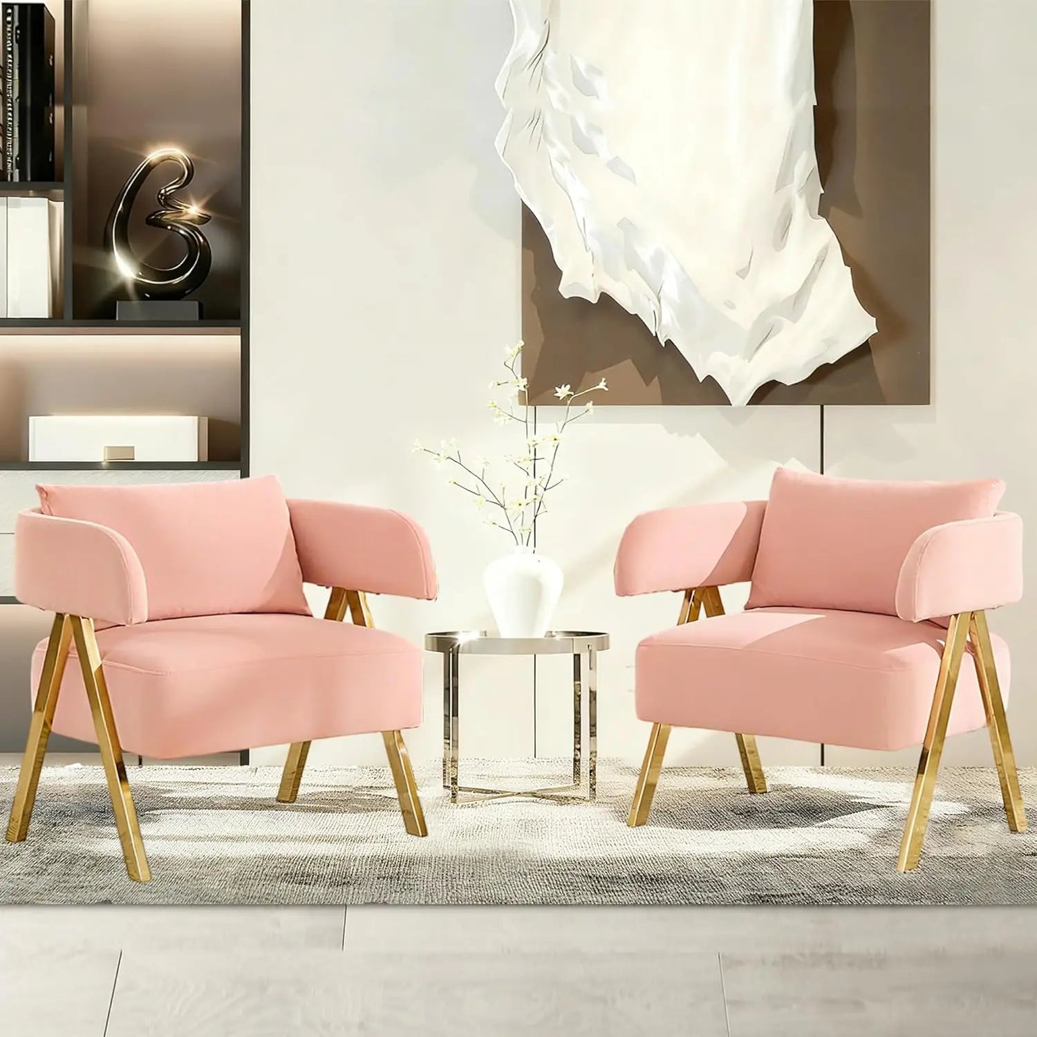 Modern Velvet Barrel Accent Chairs Set of 2