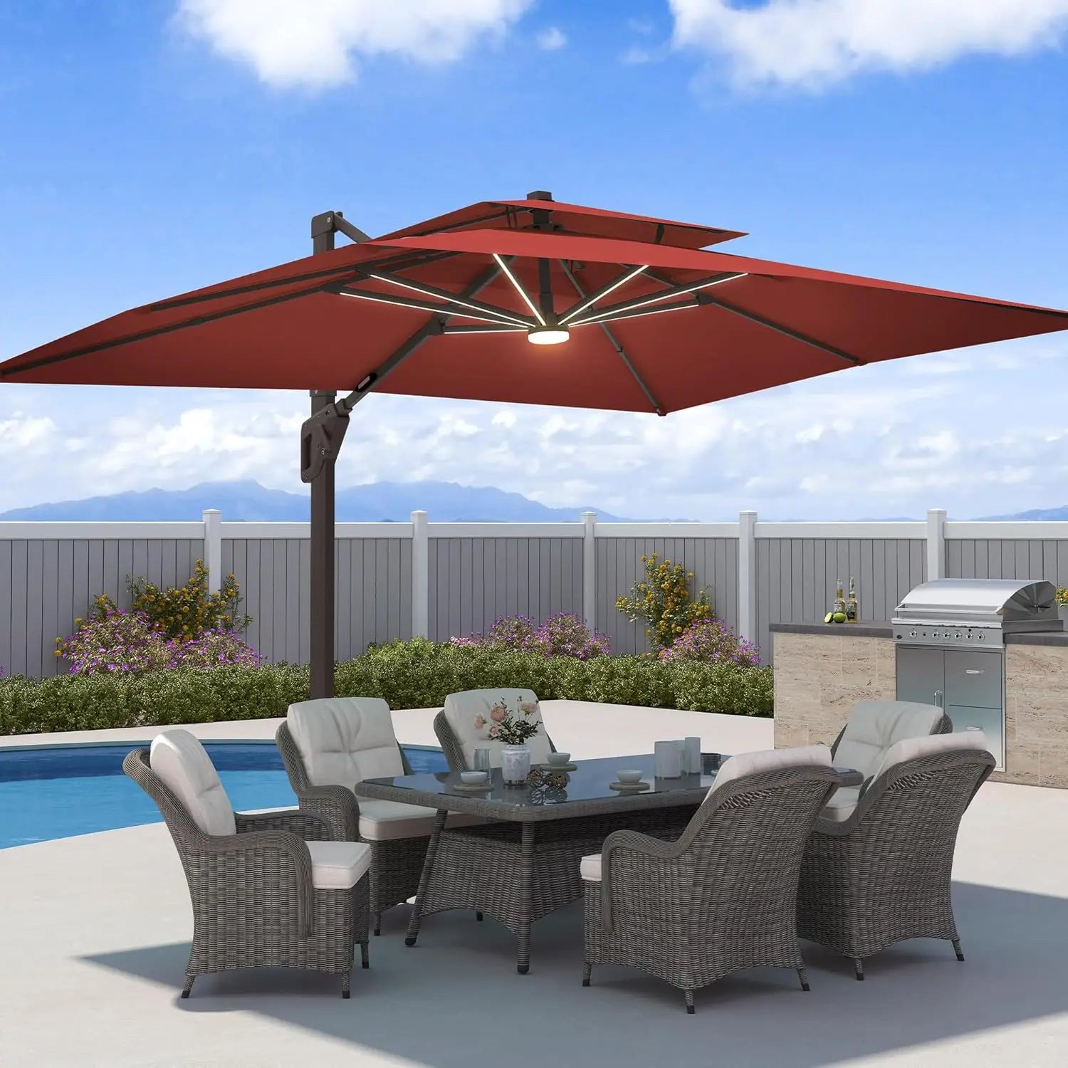 9x12 FT Patio Umbrella with LED Lights