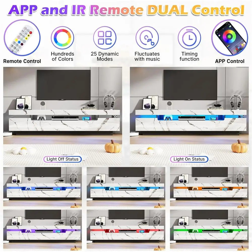 70-80 Inch High Gloss White TV Stand