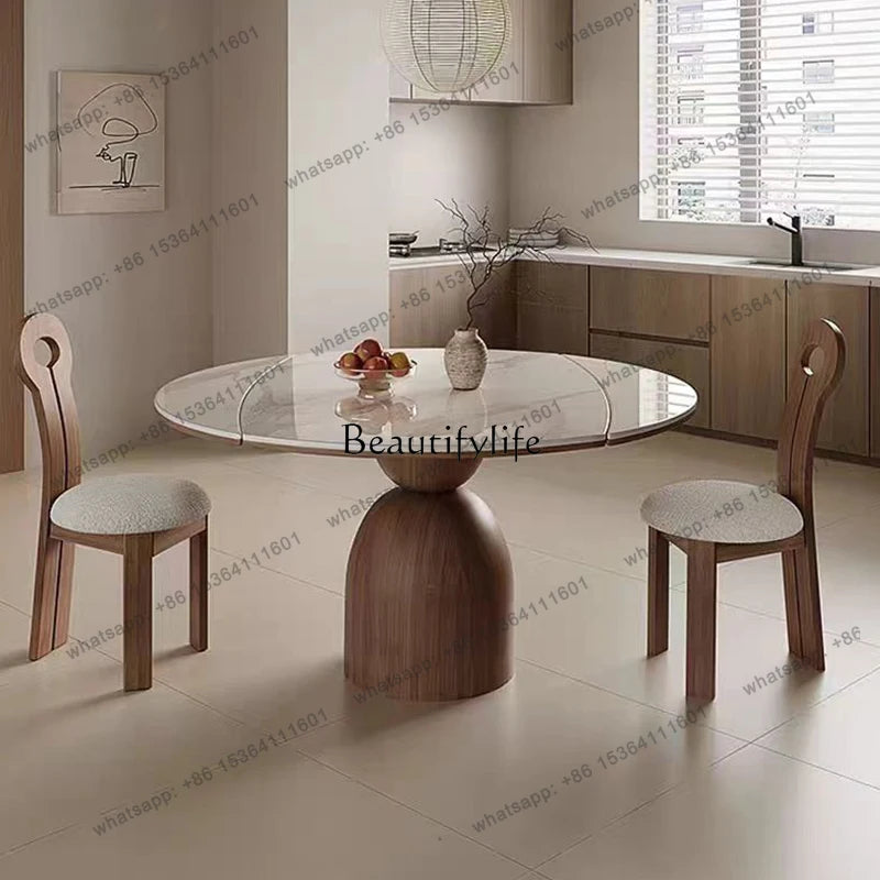 Retro style solid wood rock slab round table