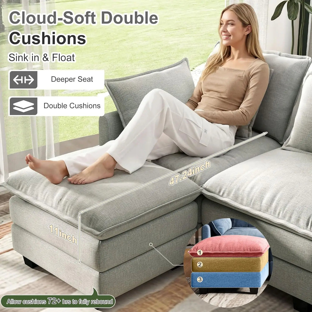 U Shaped Modular Sectional Sofa Deep Seat 4 Seat with 6 Washable Pillows