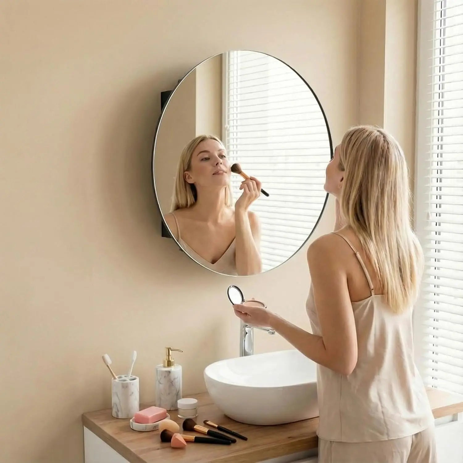 Black 52*12.5cm Round Bathroom Mirror Cabinet