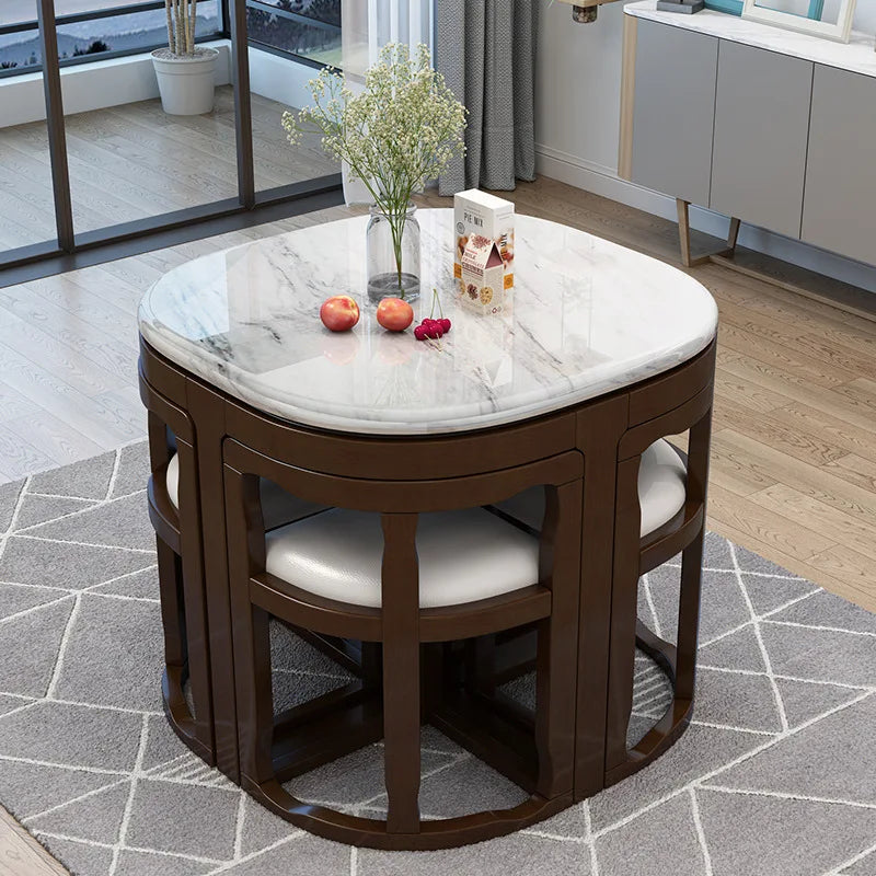 Modern Square Marble Top Complete Dining Table Set of 4 or 6 Chairs for Home Use