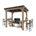 8x5ft Wooden Grill Gazebo Hard Top Metal Roof