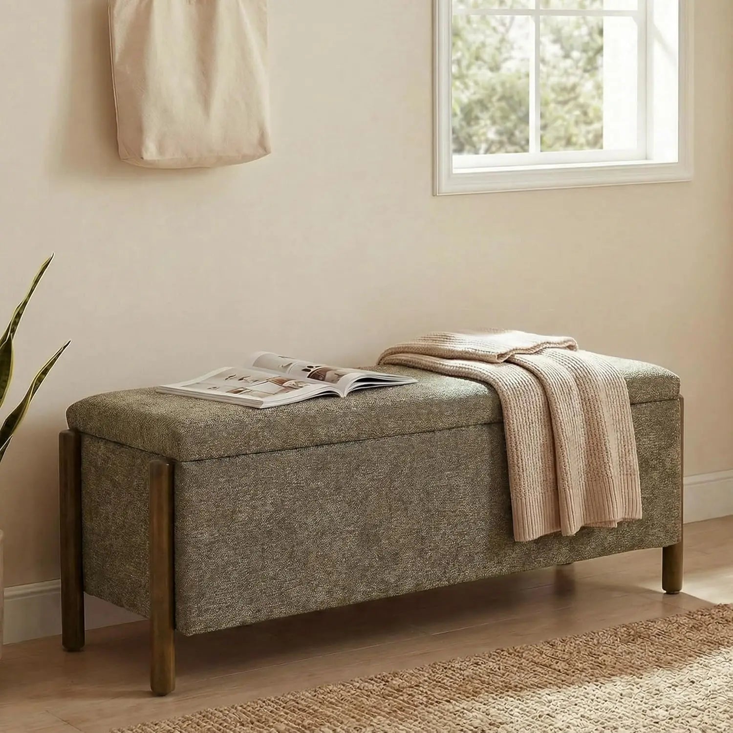 Fabric Upholstered Storage Ottoman Bench