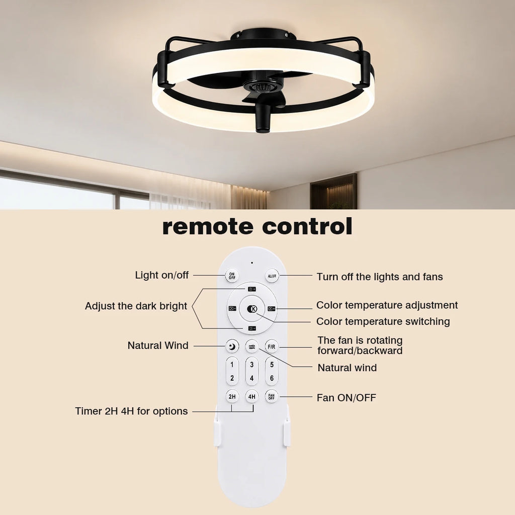 Modern Flush Mount Ceiling Fan With Ring LED Light,