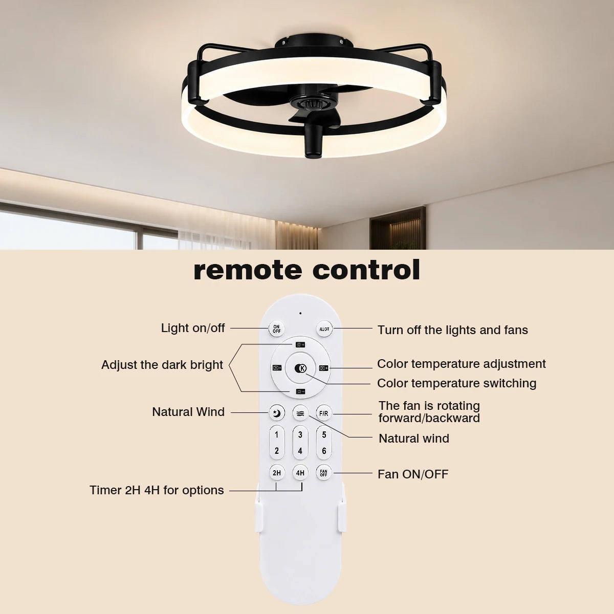 Modern Flush Mount Ceiling Fan With Ring LED Light,