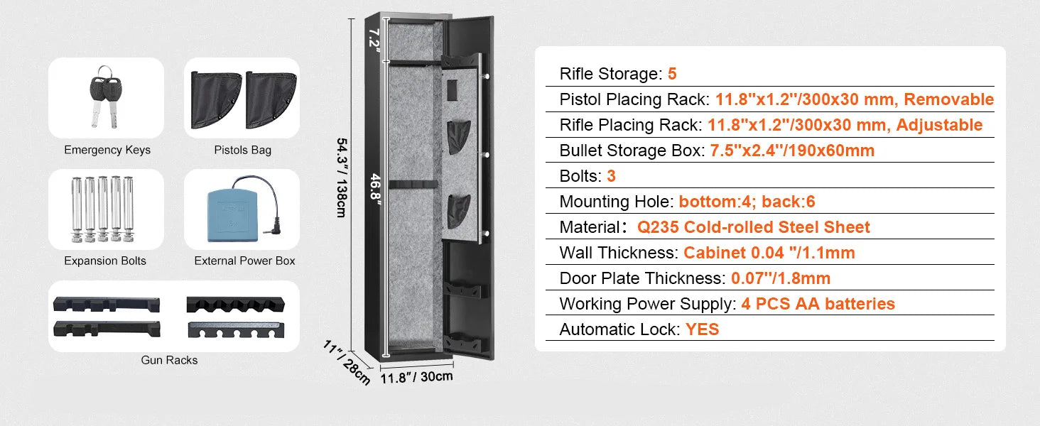 SucceBuy 3-8 Rifles Gun Safe with Digital Keypad & Lock Gun Storage Cabinet with Removable Storage Shelf for Long Gun Pistols