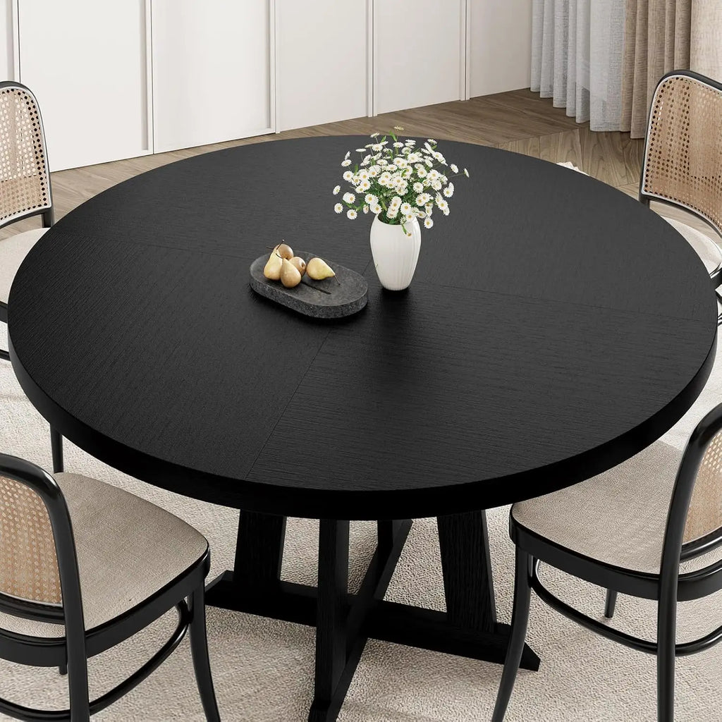 Round Dining Table For 4  With Wooden Base