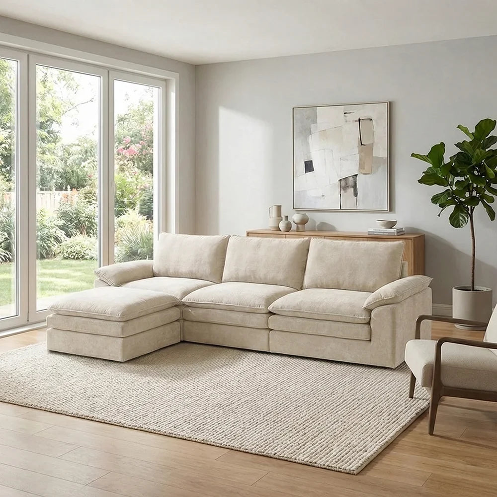 Modern Cloud Modular Sofa Set, Soft Thick Memory Foam, Frameless Couch with Pillows
