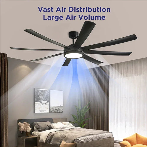40/72 Inch Black High-power Ceiling Fan with Light