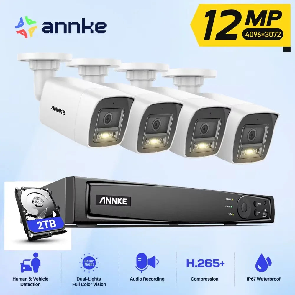 12MP POE Video Surveillance System 8CH NVR 12MP Security Cameras CCTV Kit Audio Recording