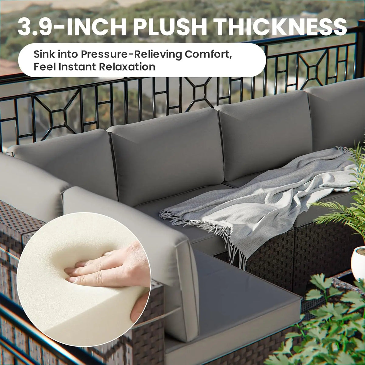 14 Pieces Patio Set, Sectional Furniture Rattan Wicker Set