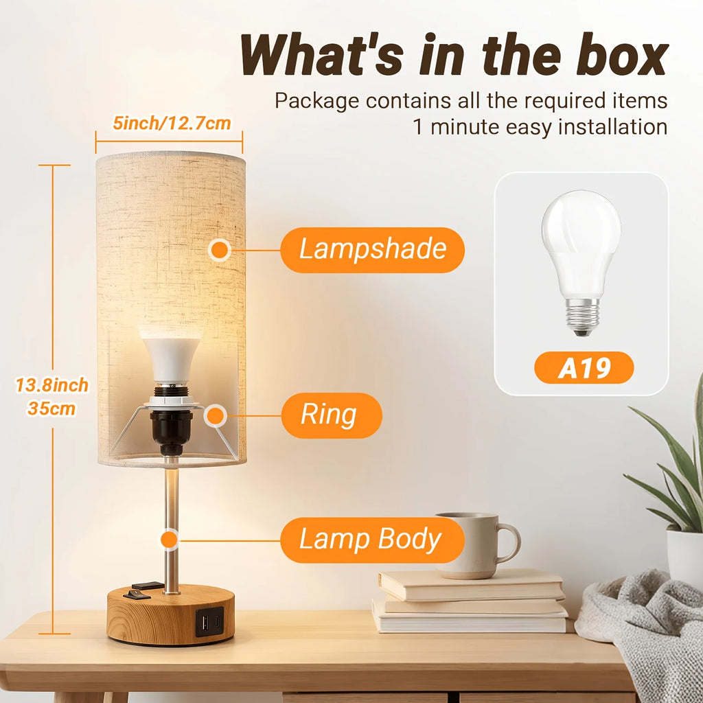 Dimmable Table Lamps with USB Charging Ports And AC Outlet