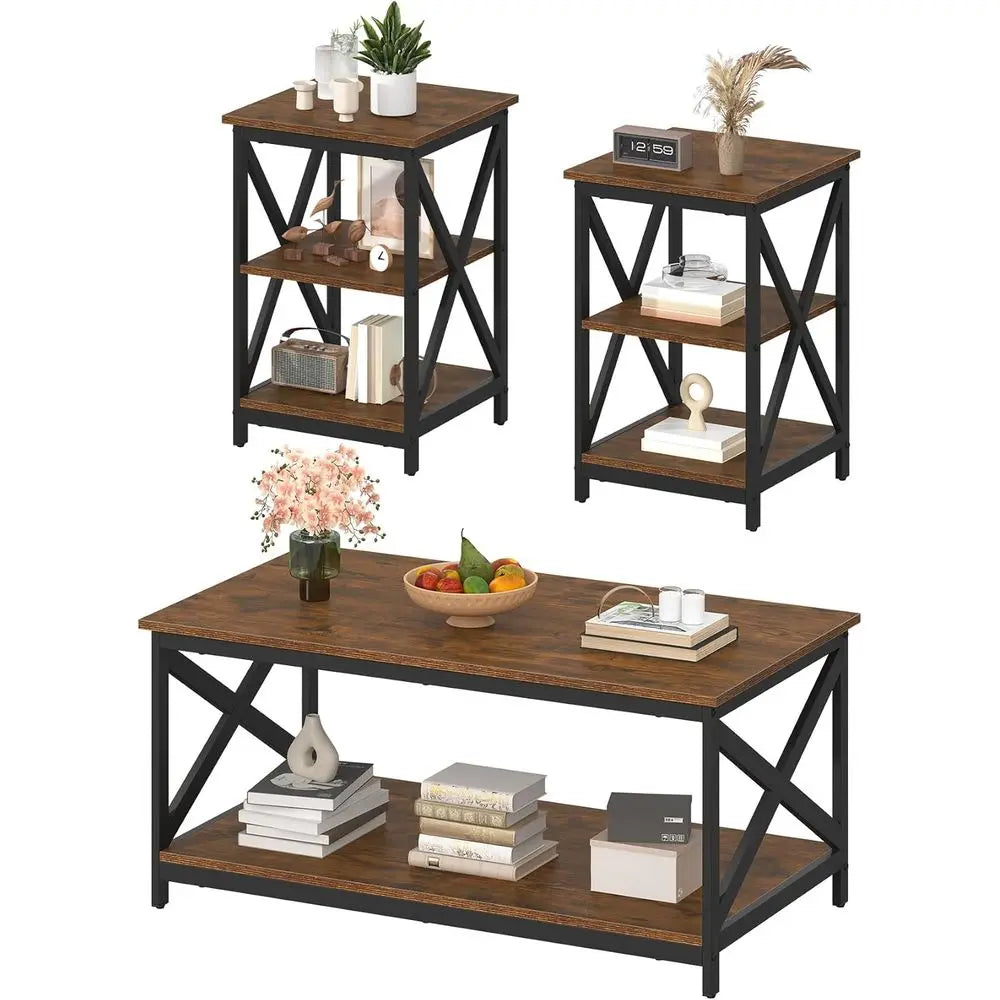 3-Piece Industrial Style Coffee Table Set