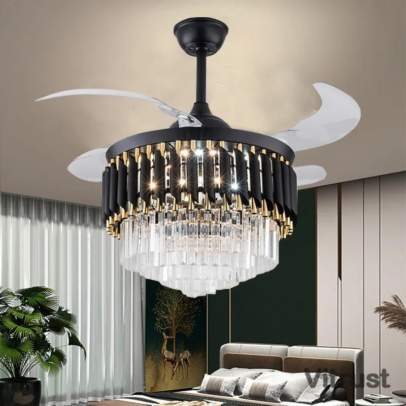 Crystal Dimmable 3 Color Retractable Ceiling Fan