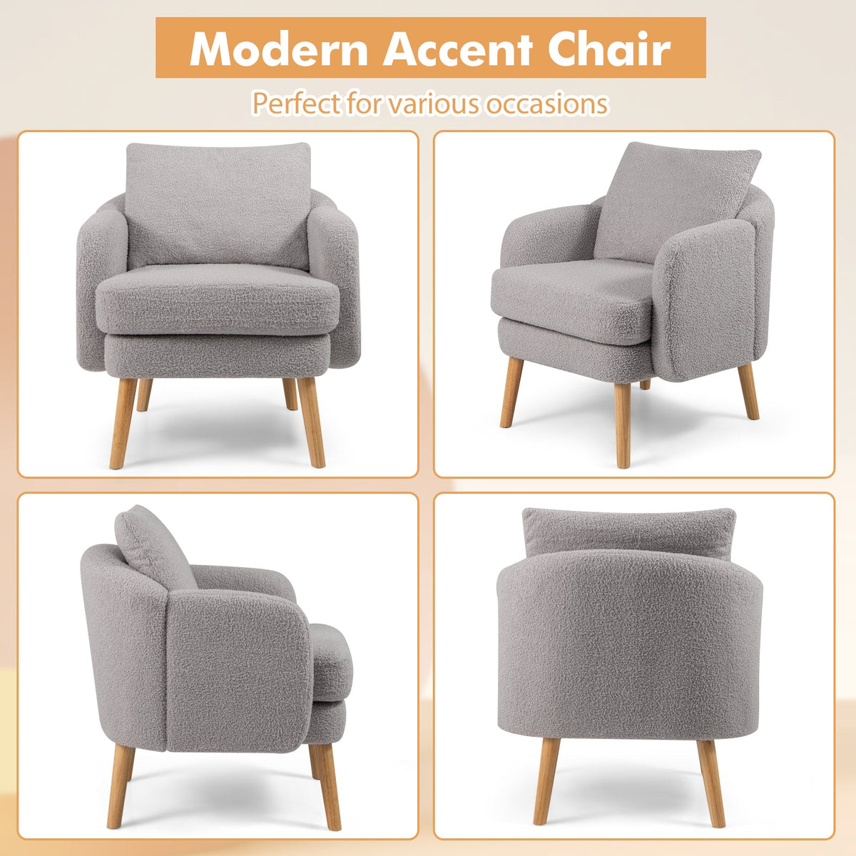 Sherpa Accent Chair Modern Chair with Seat Cushion