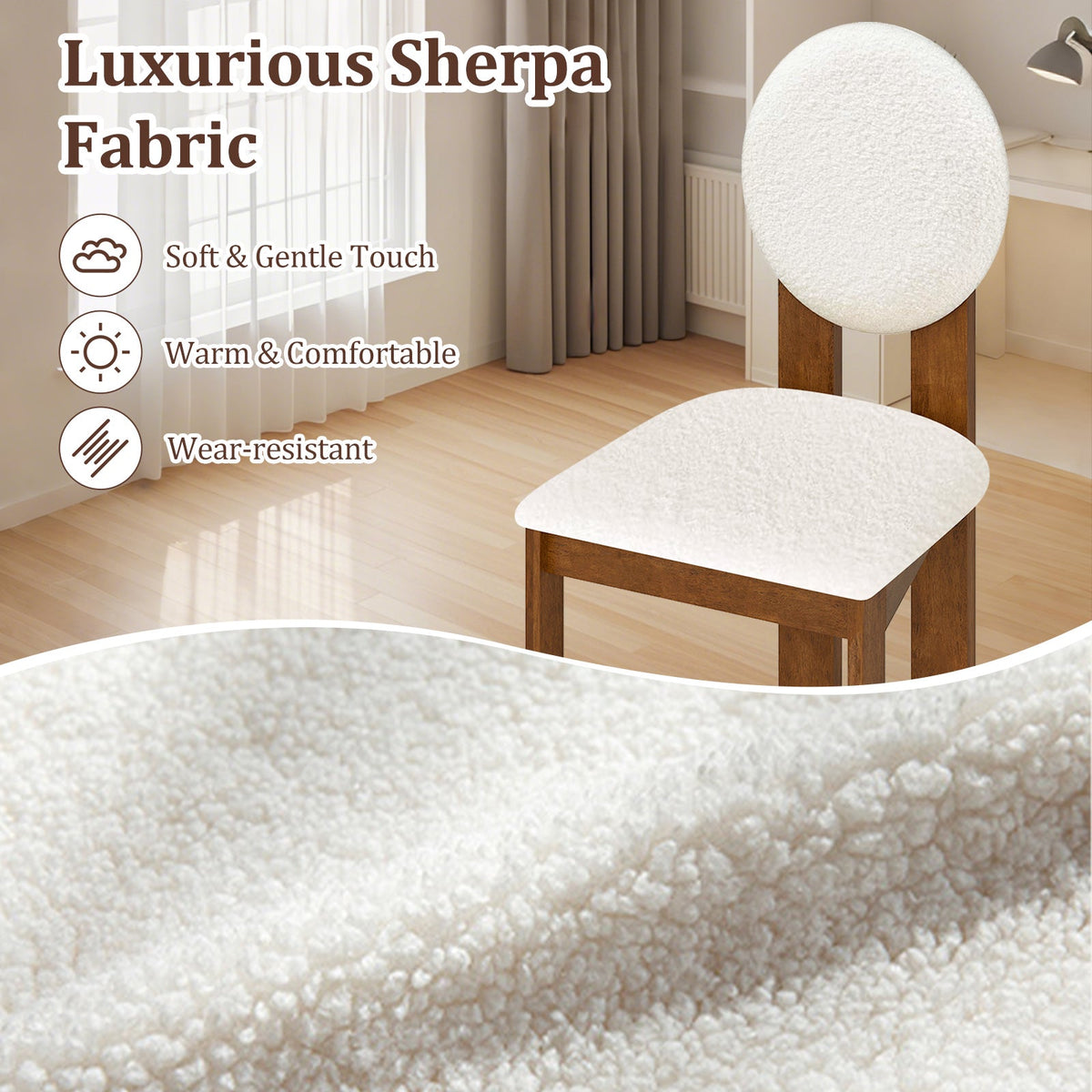Sherpa Dining Chairs Set of 2 with Rubber Wood Legs