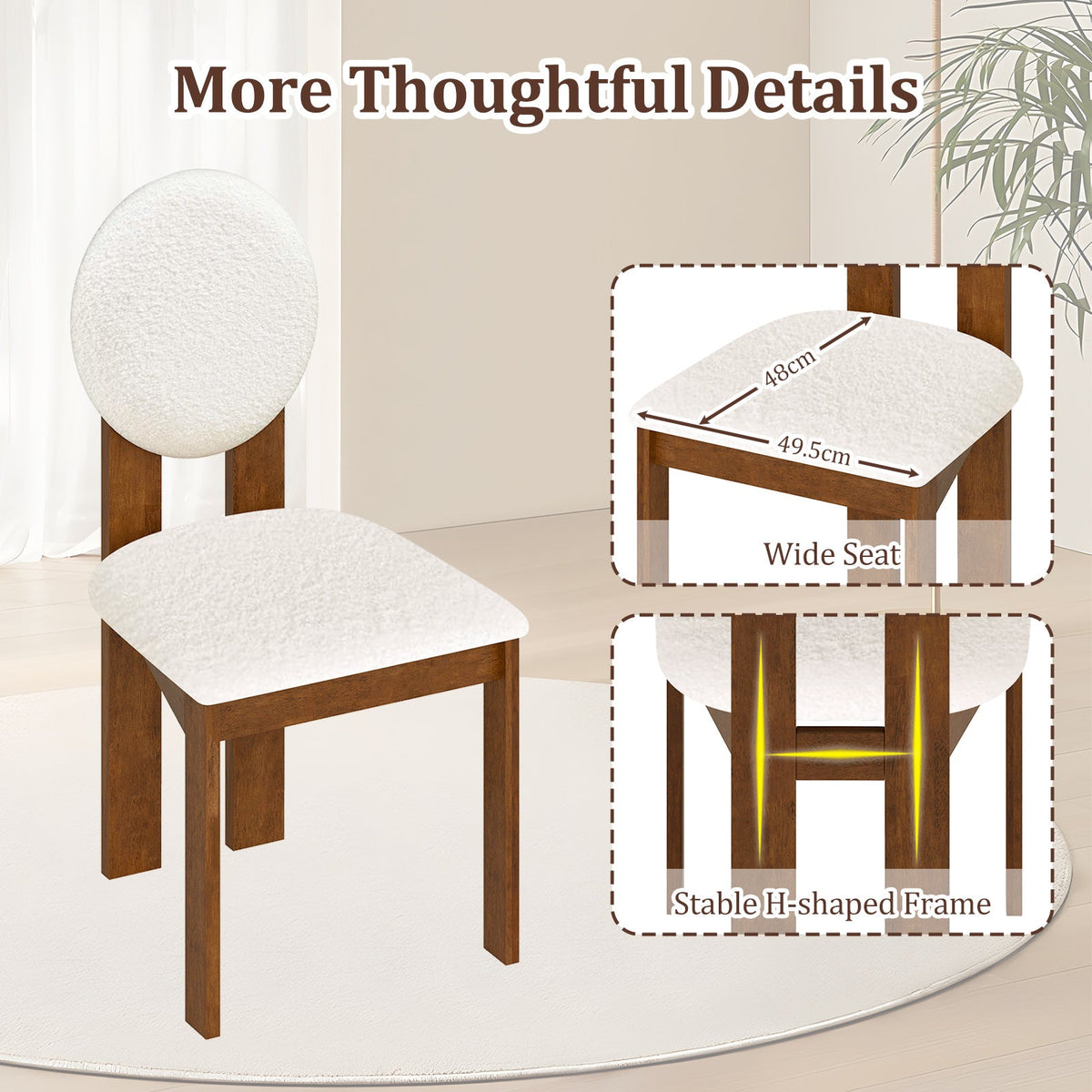 Sherpa Dining Chairs Set of 2 with Rubber Wood Legs
