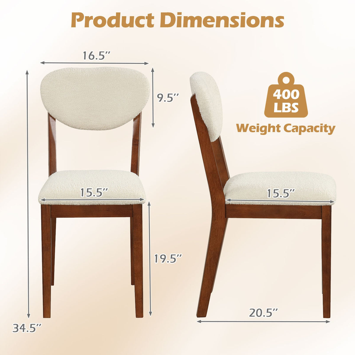 Sherpa Dining Chairs Set of 4 with Rubber Wood Legs