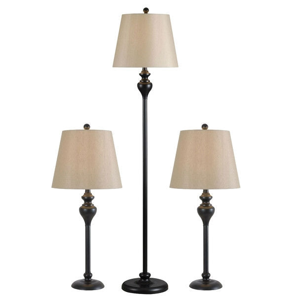 3-Piece Floor Lamp and Table Desk Lamp Set in Black