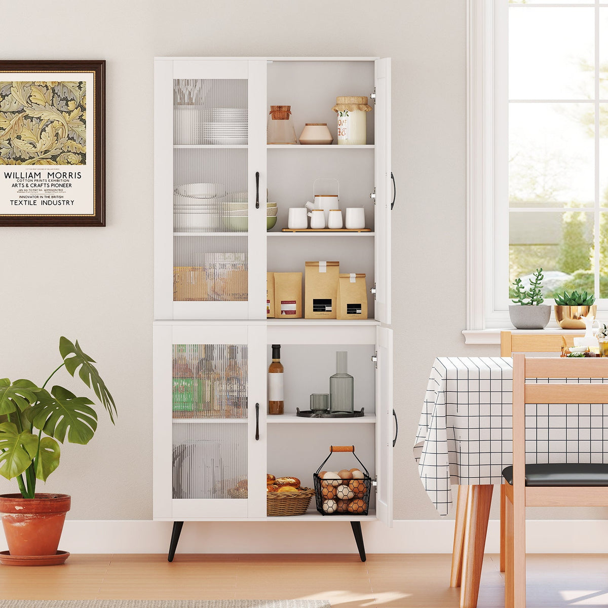 70.5 inch Tall Kitchen Pantry Cabinet Cupboard with 4 Transparent Doors