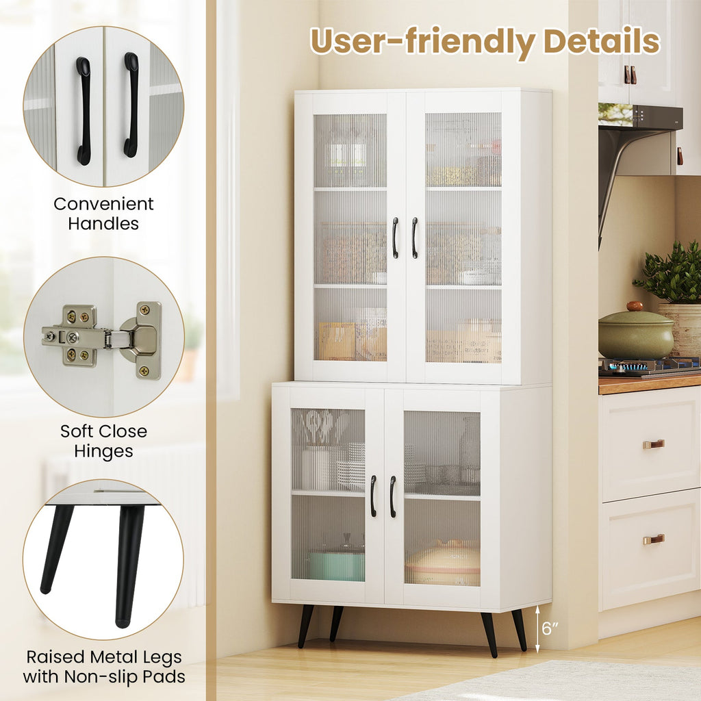 70.5 inch Tall Kitchen Pantry Cabinet Cupboard with 4 Transparent Doors
