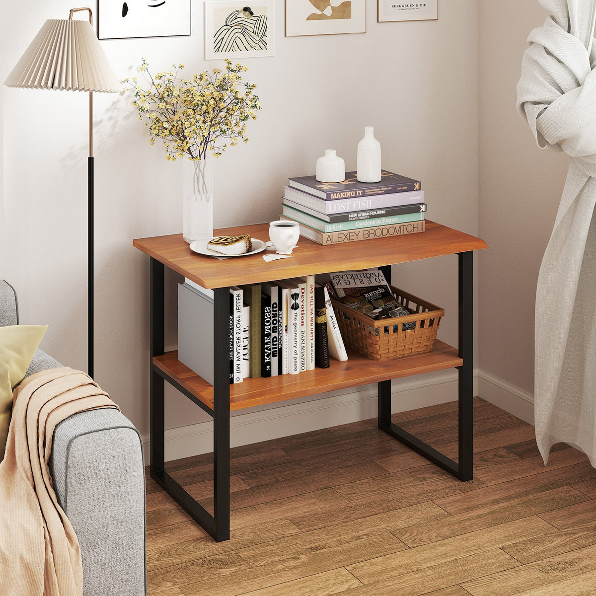 2-Tier Teak Wood End Table
