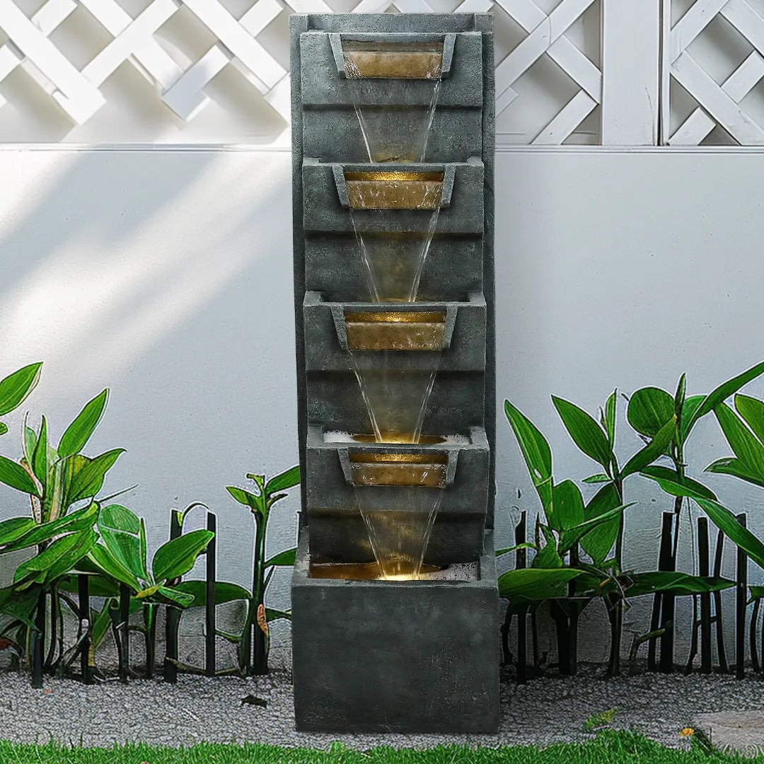 Resin Geometric Outdoor Wall Fountain 39 Inch LED