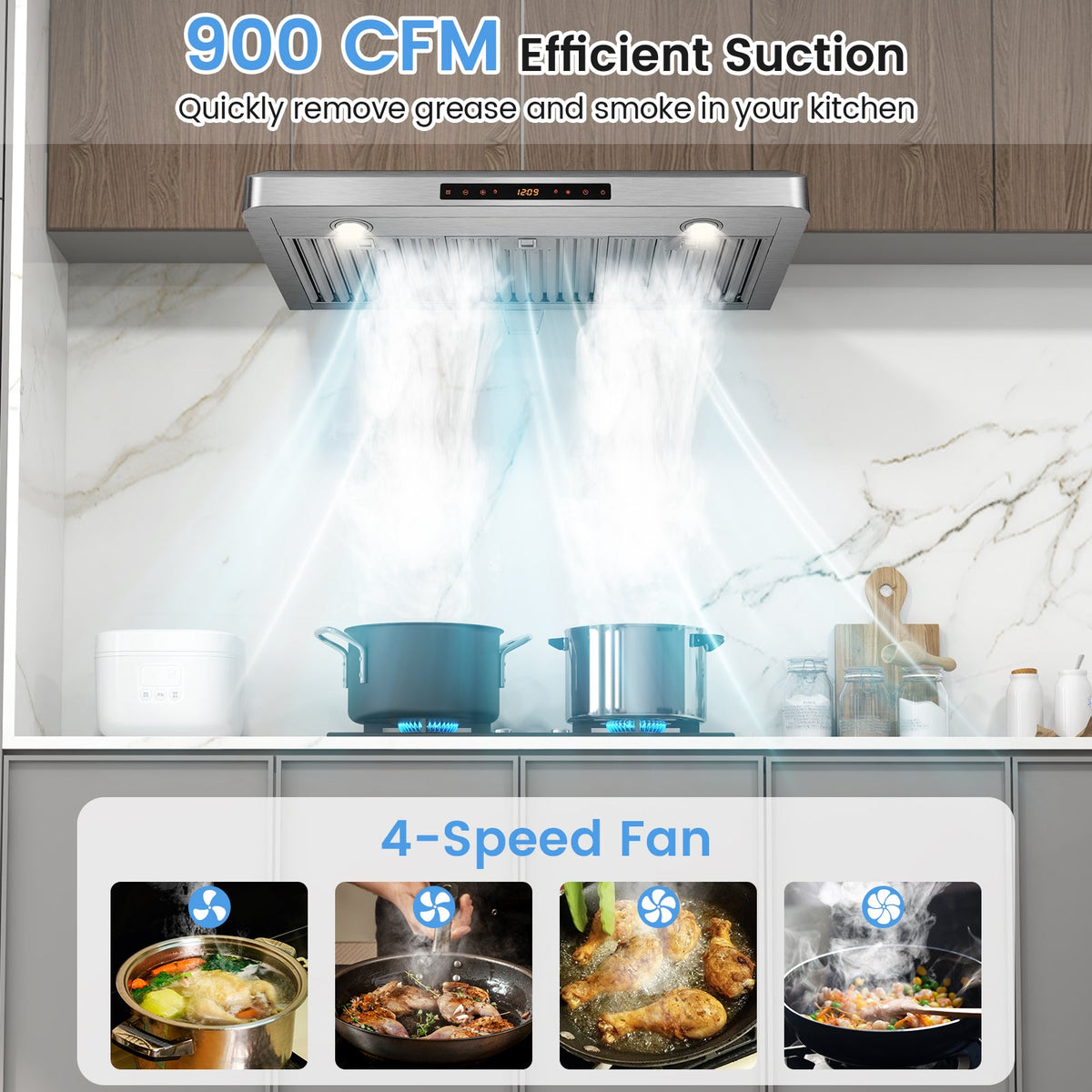 35.5/29.5 Inch Under Cabinet Range Hood 900 CFM Kitchen Vent